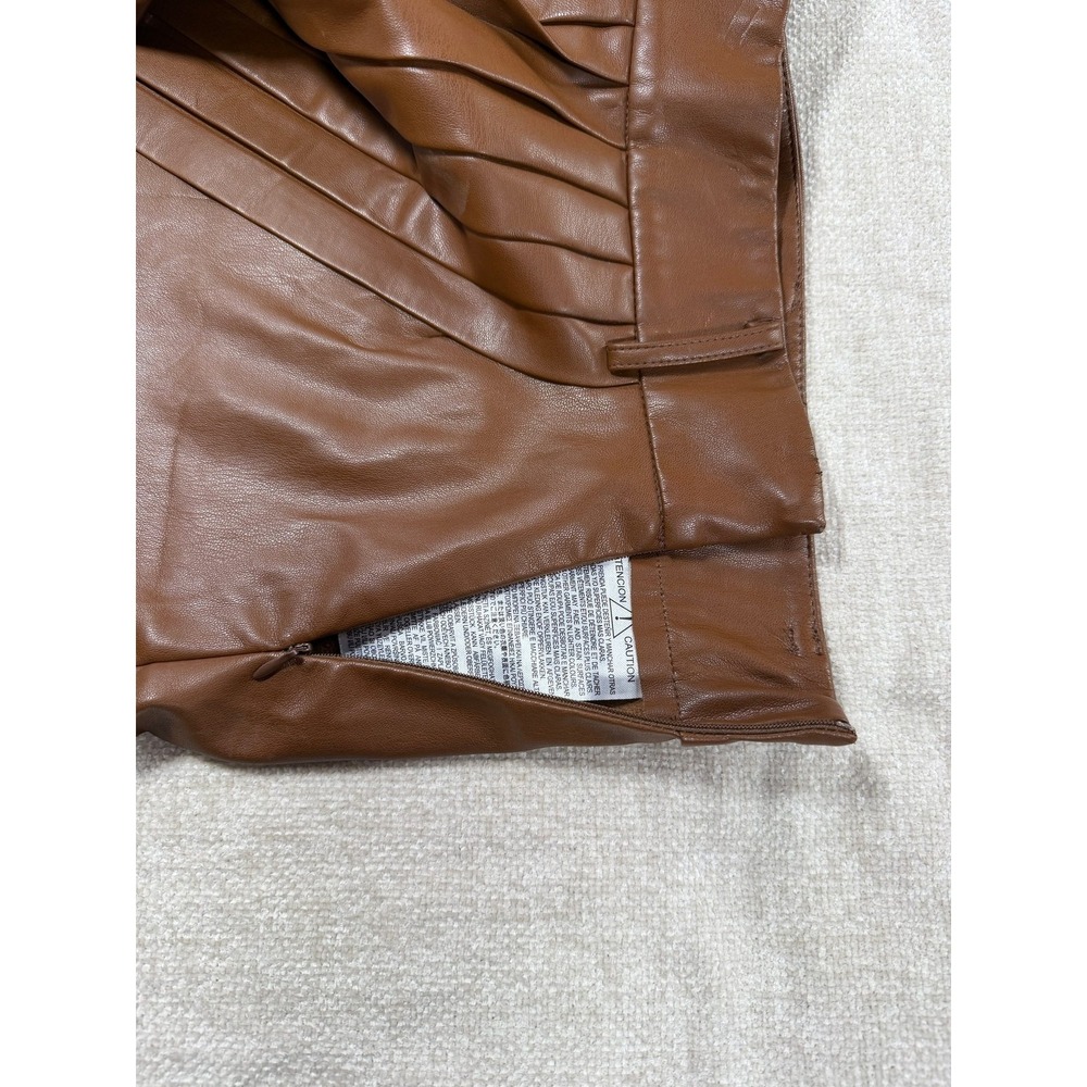 Zara Brown Pleated Tiered Mini Skirt Size S Cognac High Waisted Vegan Leather - Picture 9 of 13